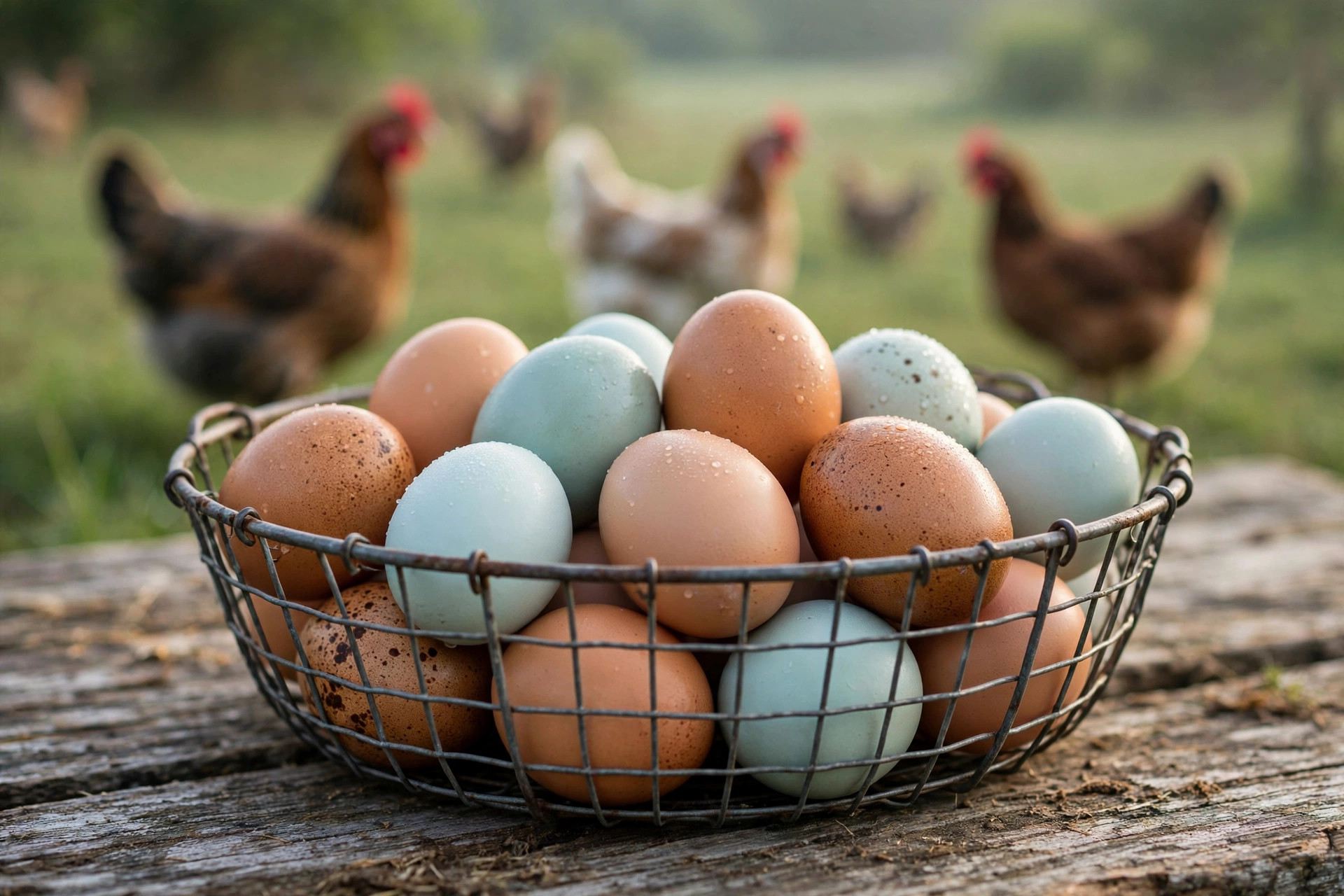 Basket of fresh farm eggs